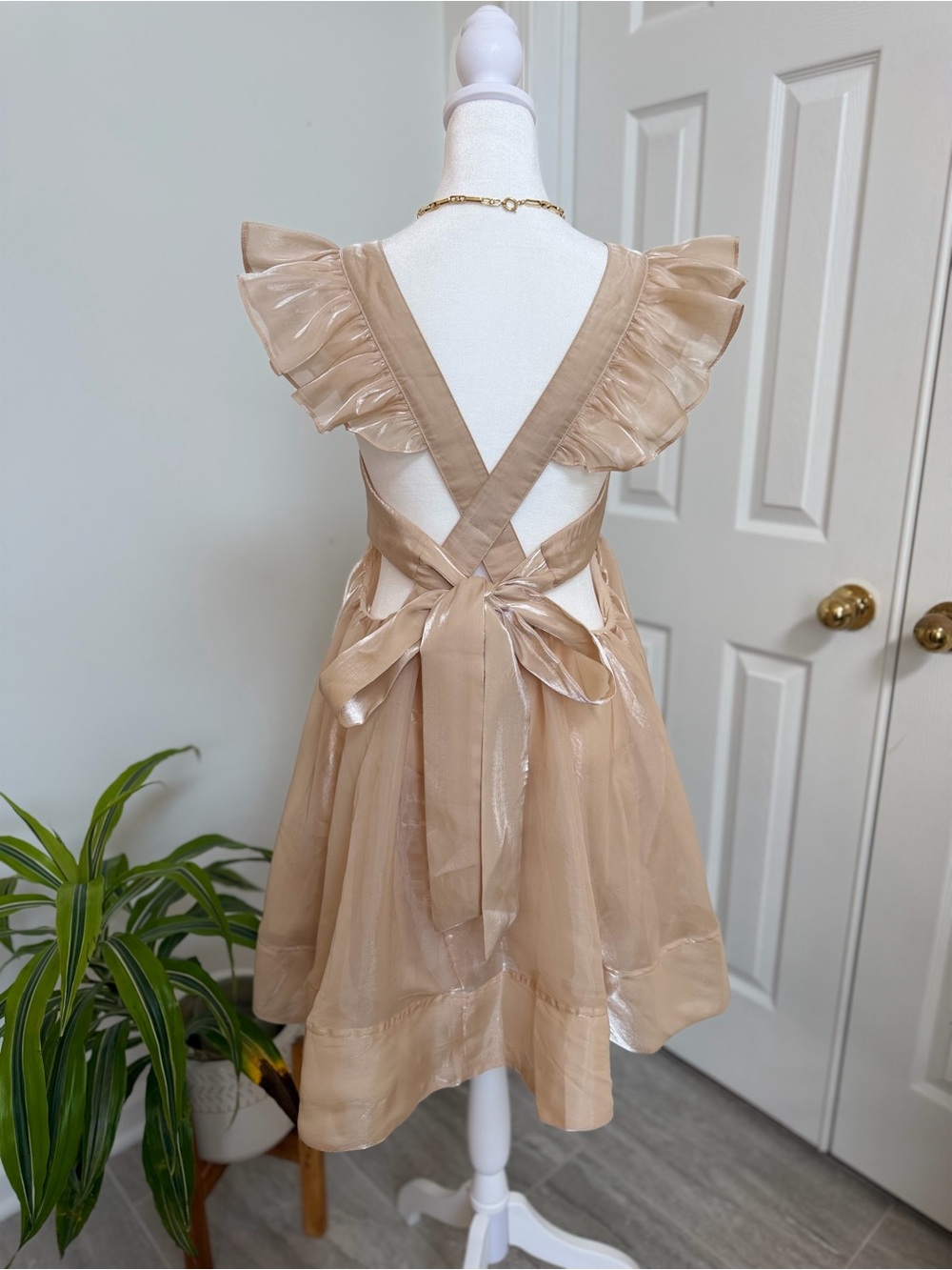 Rose & Remington Women’s Champagne Shimmer Organza Babydoll Mini Dress Large - Picture 7 of 13